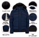 Mens blue puffer jacket with removable hood