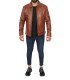 cognac leather shirt collar jacket