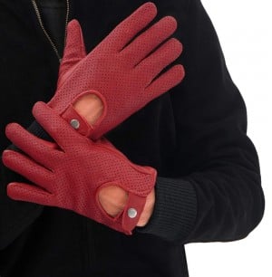 red leather driving gloves