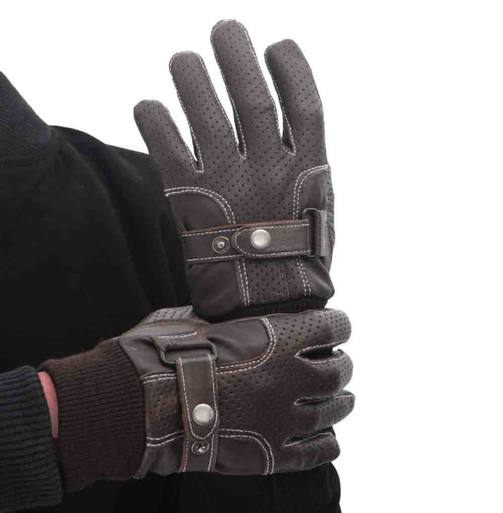 Brown leather perforated gloves