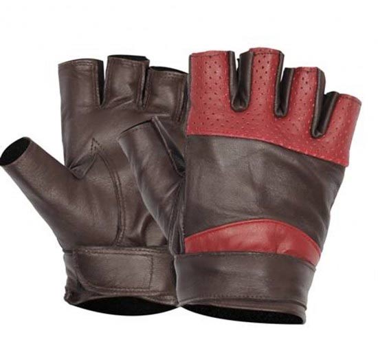 Fingerless brown leather gloves