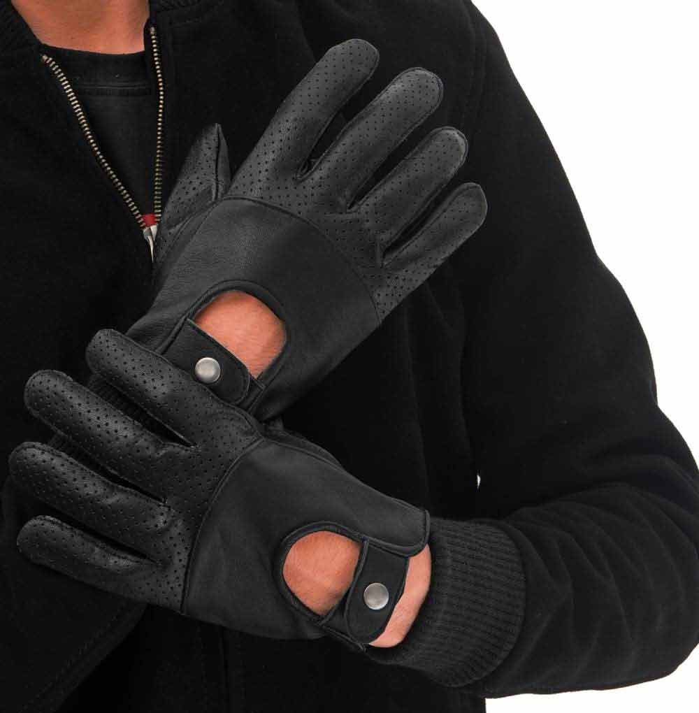 Black leather gloves for driving