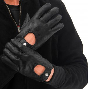 Full perforated black leather gloves