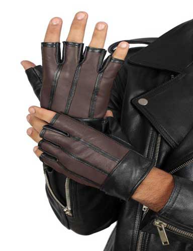 Brown and black leather gloves