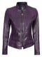 women purple cafe racer leather jacket