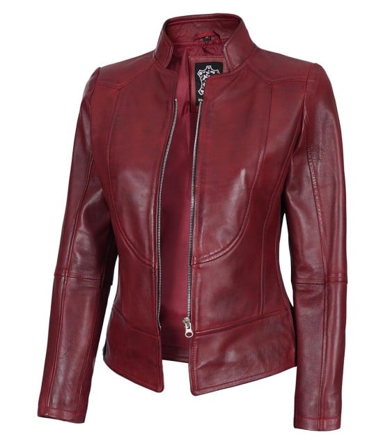 Amy womens fitted leather jacket Maroon