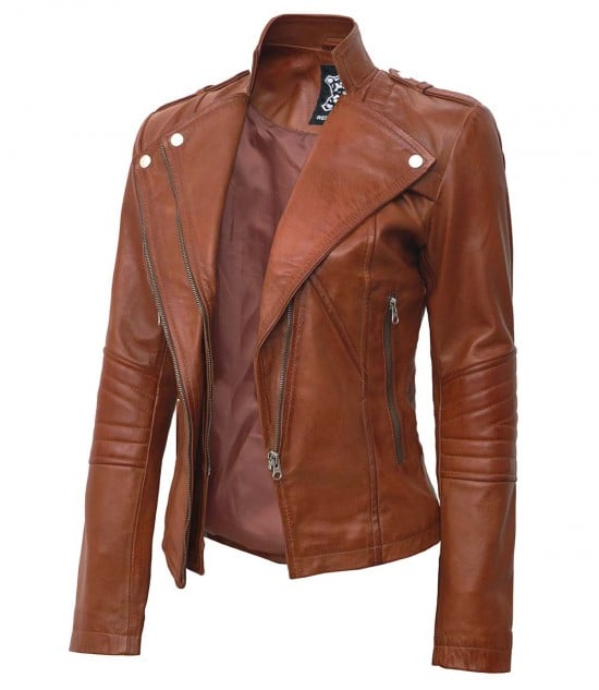 Tan Leather Jacket with Straps