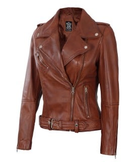 cognac asymmetrical leather jacket womens