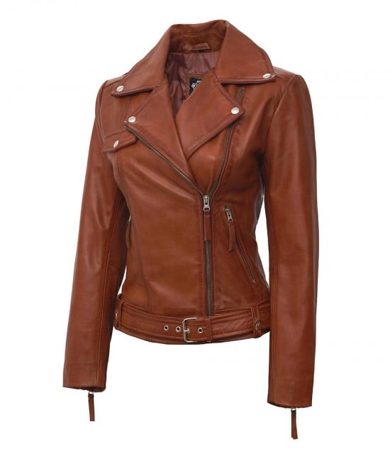 biker tan leather jacket women