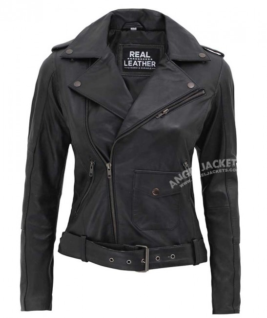 black womens belted slim fit jacket