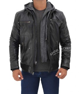 black hooded leather jacket mens