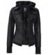 womens black hooded leather jacket