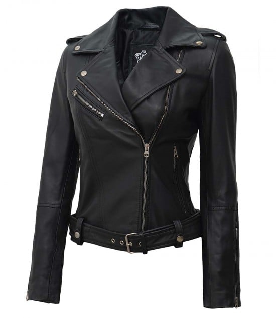 womens black leather jacket