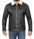 Black Fernando White Shearling Trucker Leather Jacket