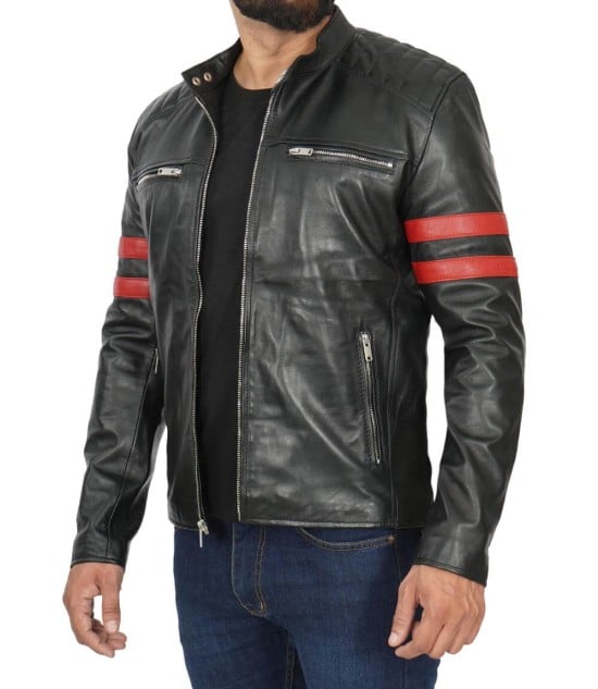 Hunter red strip cafe racer motorcycle leather jackets
