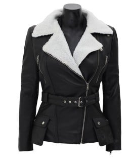 Black Leather Jacket with White Fur