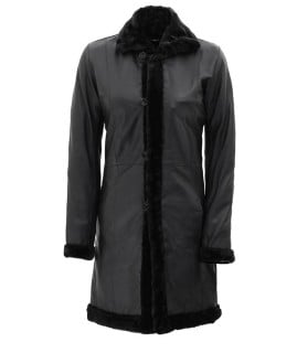 black leather shearling coat for women