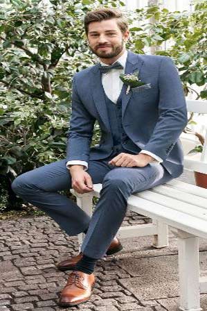 Blue Three Piece wedding Suit for men