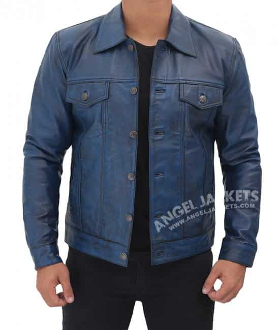 Fernando dark blue leather jacket