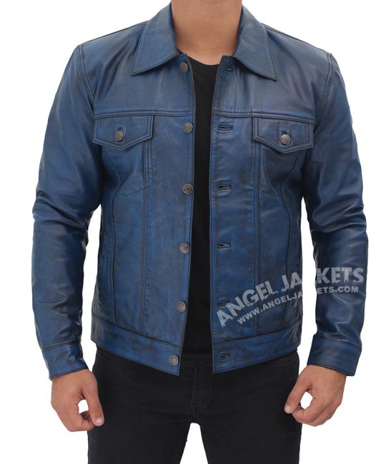 Fernando dark blue leather jacket