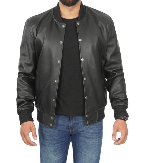 black bomber leather jacket