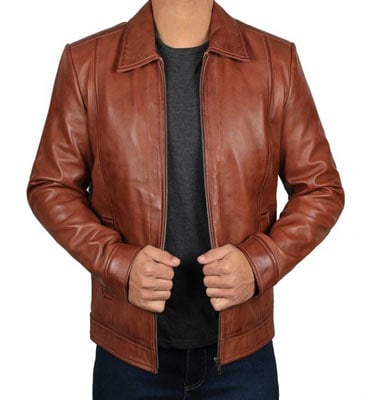 Classic vintage brown leather jacket for men