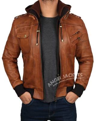 Brown Hooded Leather Jacket