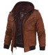 mens bomber brown leather jacket with hood