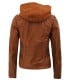 brown leather jacket hooded for women
