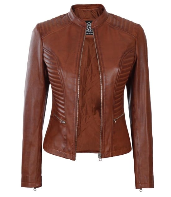 cognac wax women leather jacket