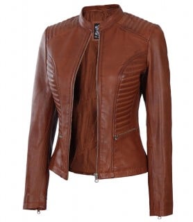 cognac wax leather jacket womens