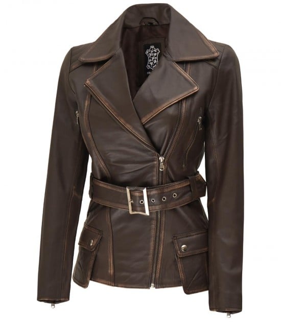 dark brown distressed leather jacket