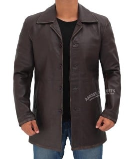 dark brown distressed leather coat