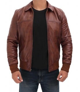 dark brown distressed leather flight jacket