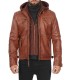 Mens leather jacket with removable hood
