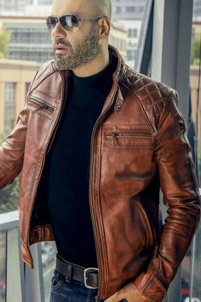 Distressed leather jacket mens