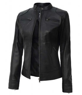 black leather riding jacket women
