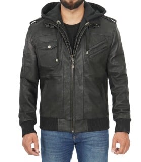 Black Edinburgh Snuff Hooded Leather Jacket