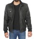 Edinburgh Mens Black Leather Jacket with removable hood