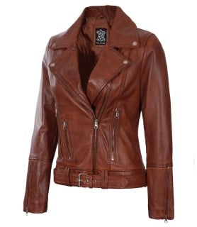 Elisa cognac leather jacket womens
