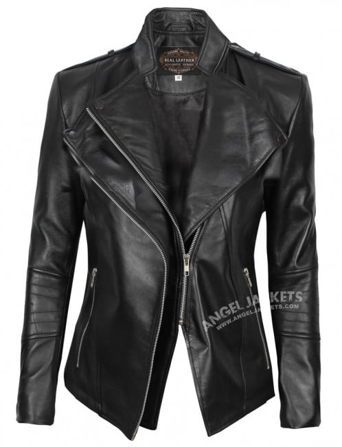 Black fitted womens leather jacket