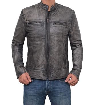 Distressed Grey Leather Jacket