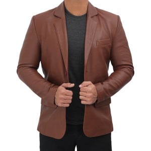 brown leather blazer men