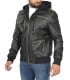 Mens Leather Bomber Jacket with Removable Hood