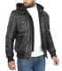 Grey Leather Bomber Jacket Mens with Removable Hood