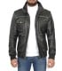 Grey Leather Bomber Jacket with Removable Hood Mens