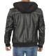 Grey Mens Leather Bomber Jacket Removable Hood