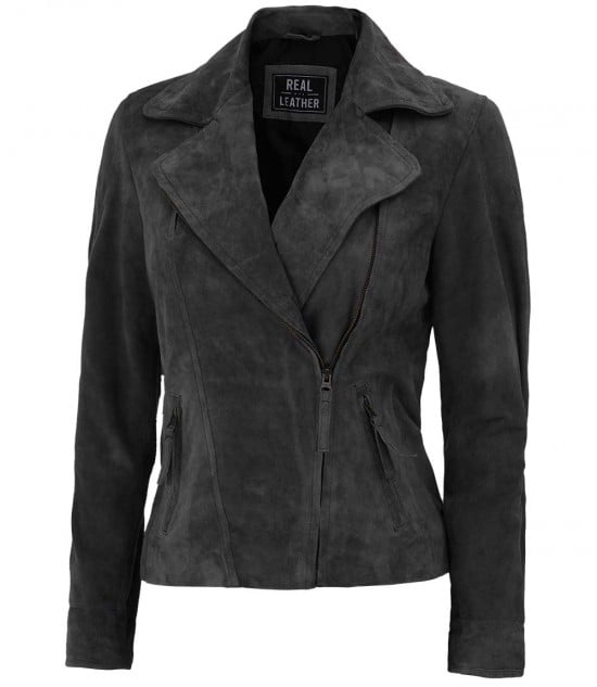 suede grey biker leather jacket