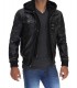 black hooded mens leather jacket