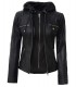 womens black leather jacket with hood
